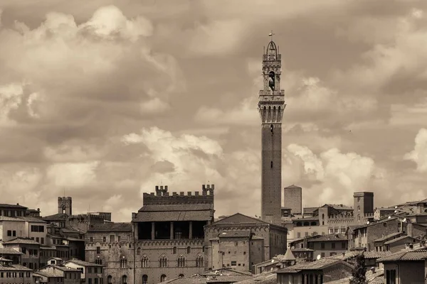 Ortaçağ Kenti Siena Tarihi Binalar Talya Daki Belediye Zil Kulesi — Stok fotoğraf