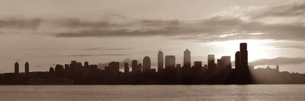 Seattle Východ Slunce Silueta Pohled Městskými Kancelářskými Budovami — Stock fotografie