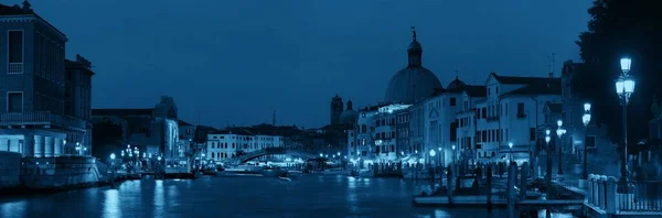 Venetië Uitzicht Gracht Panorama Nachts Met San Simeone Piccolo Kerk — Stockfoto