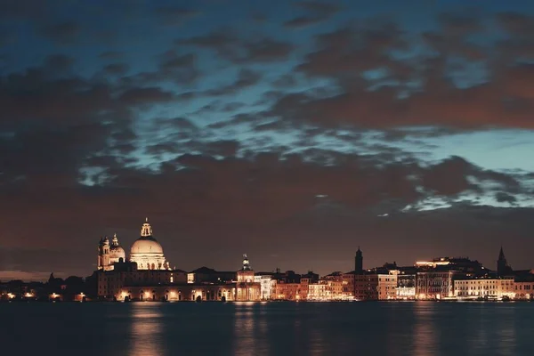 Venice Skyline Nocy Kościoła Santa Maria Della Salute Włochy — Zdjęcie stockowe