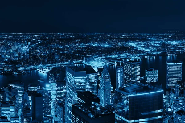 Vista Nocturna Azotea Del Centro Nueva York Con Rascacielos Urbanos — Foto de Stock