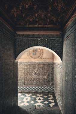 Casa de Pilatos iç mekan manzarası Sevilla, İspanya 'da güzel desenler ve dekorasyonla.