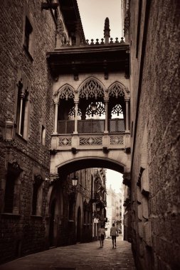 Pont del Bisbe ve Barcelona İspanya 'nın Gotik Mahallesi' nde dar bir sokak.