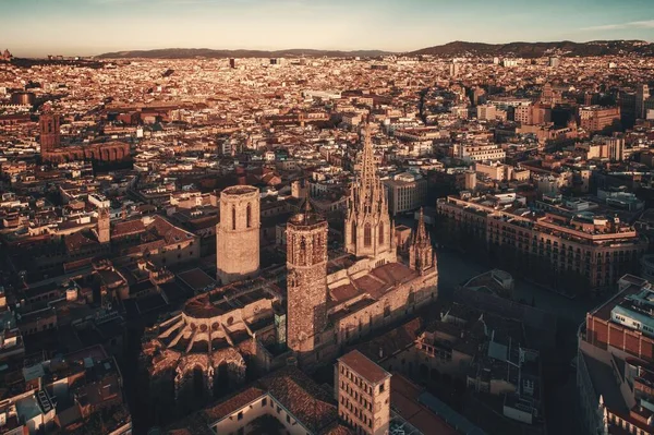 Widok Lotu Ptaka Dzielnicę Gotycką Barcelonie Hiszpanii — Zdjęcie stockowe
