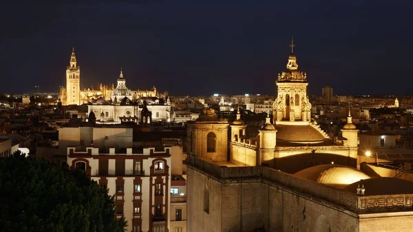 スペインの聖マリア大聖堂またはセビリア大聖堂とセビリアの夜景 — ストック写真