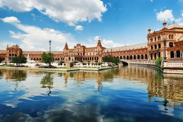 Plaza Espana Place Espagne Avec Reflet Eau Séville Espagne — Photo