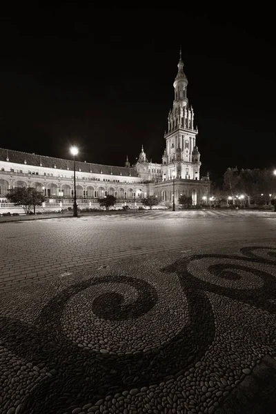 Plaza Espana Espanha Padrão Chão Quadrado Vista Perto Noite Sevilha — Fotografia de Stock