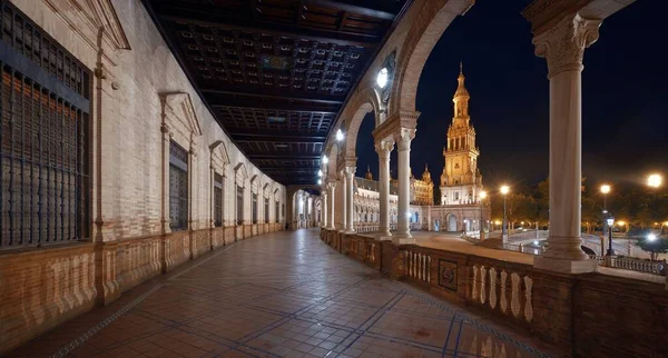 Plaza Espana Vagy Spanyolország Tér Közelkép Éjjel Sevillában Spanyolországban — Stock Fotó