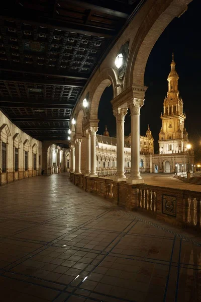 Nahaufnahme Plaza Espana Oder Spanischer Platz Bei Nacht Sevilla Spanien — Stockfoto