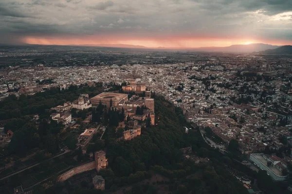 Alhambra Vue Aérienne Lever Soleil Avec Des Bâtiments Historiques Grenade — Photo