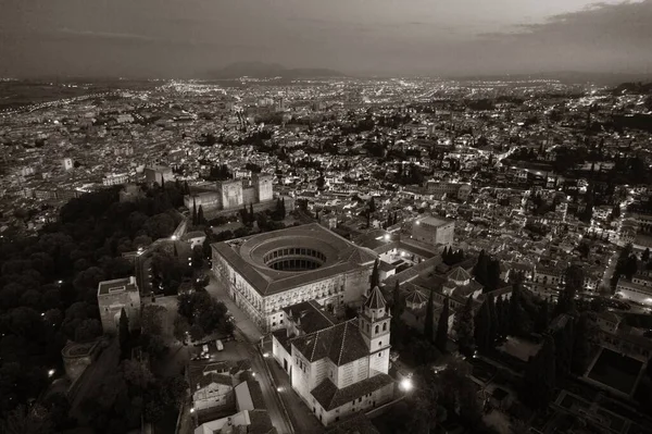 Luftutsikt Över Alhambra Natten Med Historiska Byggnader Granada Spanien — Stockfoto