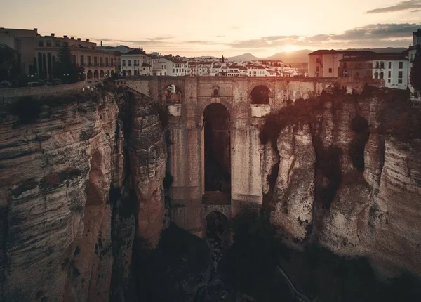 Puente Nuevo New Bridge Aerial View Sunrise Ronda Spain — Stock Photo, Image