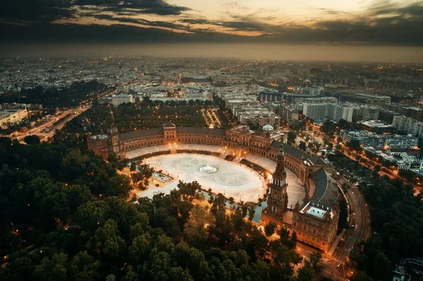 Plaza España Plaza España Vista Aérea Por Noche Sevilla España —  Fotos de Stock