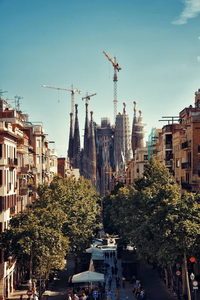 Sagrada Familia Dans Rue Comme Célèbre Monument Site Unesco Barcelone — Photo