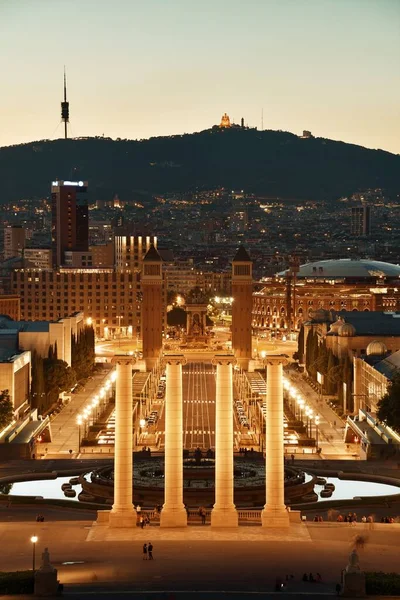 Landmärket Placa Espanya Panoramautsikt Skymningen Barcelona Spanien — Stockfoto