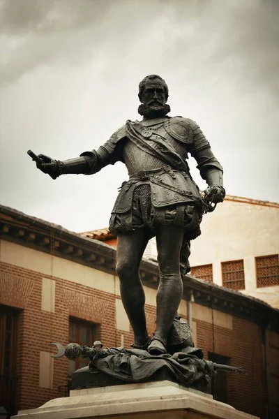 Statua Edificio Storico Plaza Villa Madrid Spagna — Foto Stock