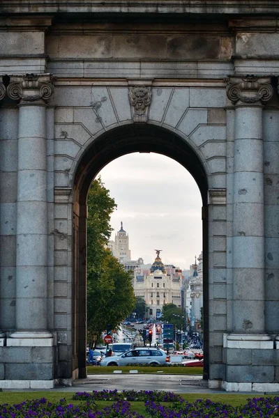 Madrid Spanya Puerta Alcala Veya Alcala Gate Kemer Closeup Görünümü — Stok fotoğraf