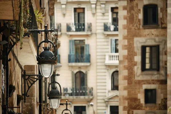 Vista Strada Con Lampada Vintage Barcellona Spagna — Foto Stock