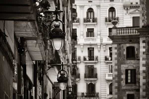 Straatzicht Met Vintage Lamp Barcelona Spanje — Stockfoto