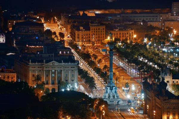 Barcelona Night View Monument Christopher Columbus Spain — Stock Photo, Image