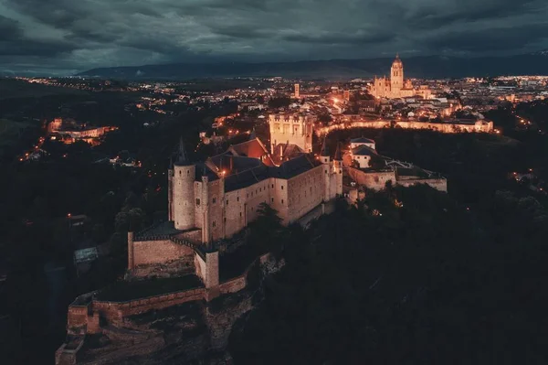 Alcázar Segovia Como Famosa Vista Aérea Noche España — Foto de Stock