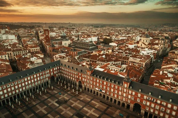 Madrid Plaza Mayor Flygvy Med Historiska Byggnader Spanien — Stockfoto