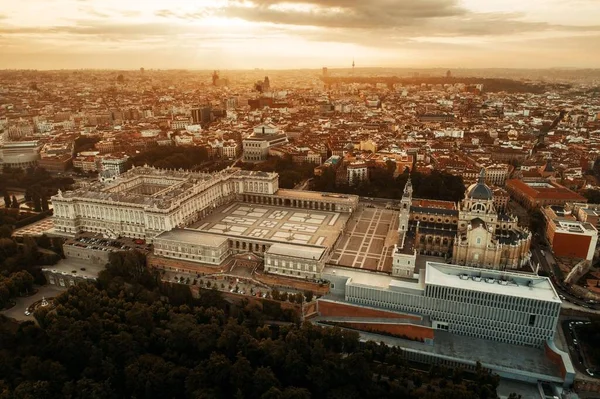 Royal Palace Flygvy Vid Soluppgången Madrid Spanien — Stockfoto