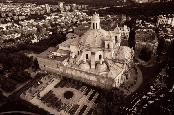 Flygfoto Över Royal Basilica San Francisco Grande Vid Soluppgången Madrid — Stockfoto