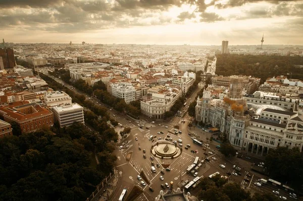 Letecký Pohled Pouliční Městské Budovy Madridu Španělsku — Stock fotografie