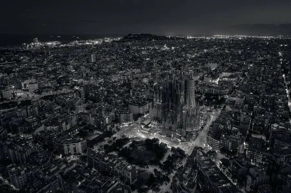 Sagrada Familia Flygfoto Från Basilikan Natten Som Det Berömda Landmärket — Stockfoto