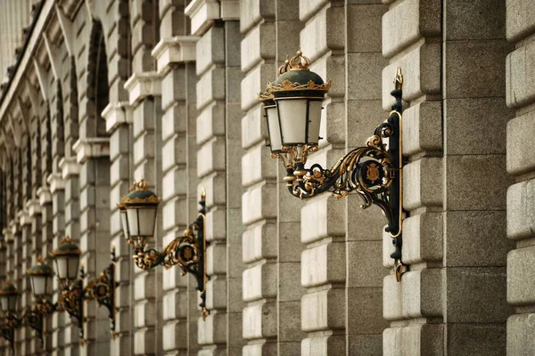 Royal Palace Historical Building Closeup View Vintage Road Lamp Madrid Stock Picture