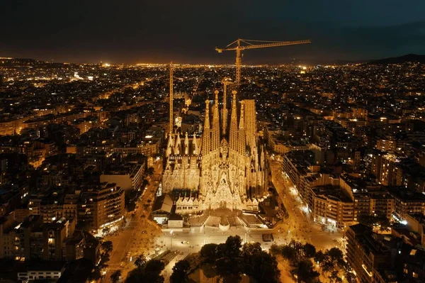 Sagrada Familia Flygfoto Från Basilikan Natten Som Det Berömda Landmärket — Stockfoto