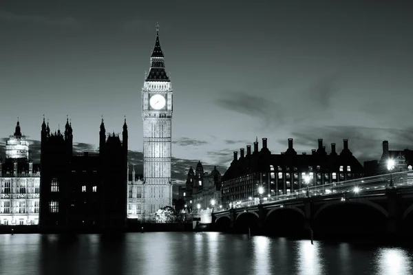 夕暮れ時のパノラマでロンドンのビッグ ベンと国会議事堂 — ストック写真