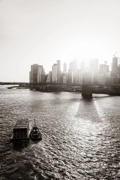 Coucher Soleil Centre Ville New York Avec Brooklyn Bridge — Photo