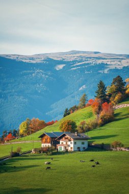 Kuzey İtalya 'da Dolomitlerdeki köy binaları