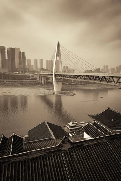Brücke Mit Altem Haus Und Städtischer Architektur Chongqing China — Stockfoto