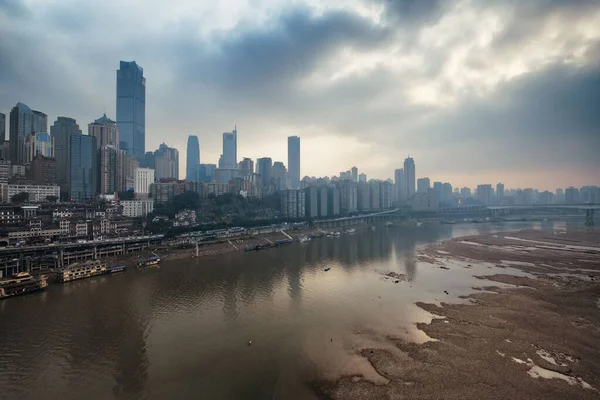 Vue Aérienne Des Bâtiments Urbains Des Toits Ville Chongqing — Photo