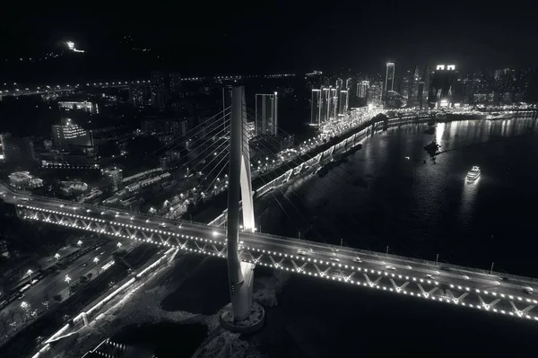 Gece Chongqing Çin Köprü Şehir Mimarisinin Hava Görüntüsü — Stok fotoğraf