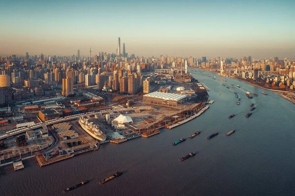 Shanghai Vue Aérienne Haut Avec Horizon Ville Gratte Ciel Chine — Photo