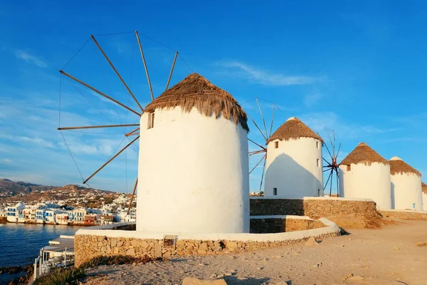 Szélmalom Mint Híres Mérföldkő Mykonos Sziget Görögország — Stock Fotó