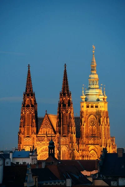 Castillo Praga Con Catedral San Vito República Checa Por Noche — Foto de Stock
