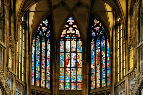 Vlek Glas Patronen Vitus Cathedral Tsjechië Praagse Burcht — Stockfoto