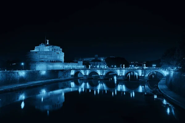 Castel Sant Angelo Itália Roma Noite Sobre Rio Tibre Com — Fotografia de Stock