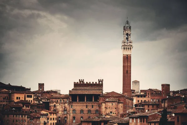 Středověké Město Siena Panorama Historickými Budovami Radnicí Zvonice Itálii — Stock fotografie