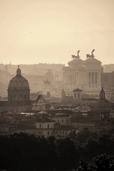 Rome Vue Sur Toit Lever Soleil Silhouette Noir Blanc Avec — Photo