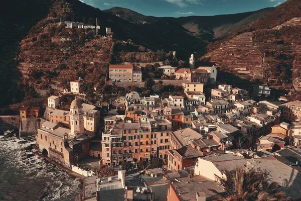 Вид Воздуха Здания Вернацце Одной Пяти Деревень Cinque Terre Италия — стоковое фото