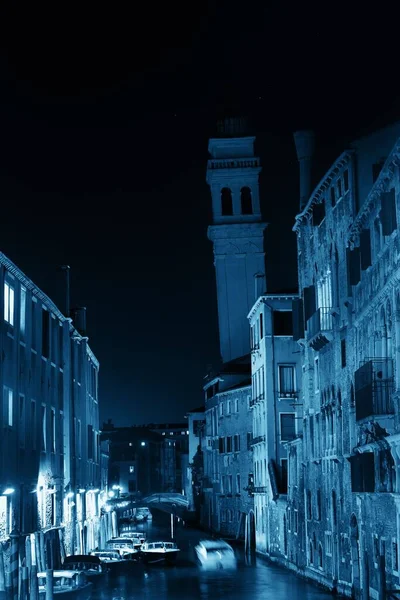 Venice Canal View Night Bell Tower Italy — Stock Photo, Image