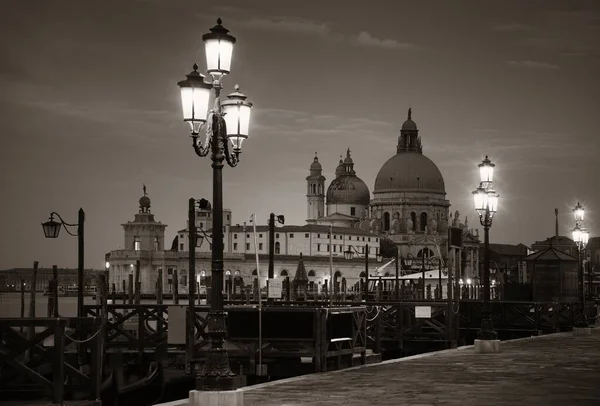 Lámpara Iglesia Santa Maria Della Salute Por Noche Venecia Italia — Foto de Stock