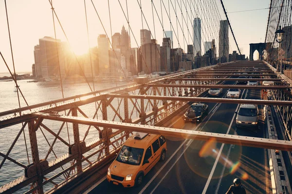 Pont Brooklyn Avec Circulation Dans Centre Manhattan New York — Photo