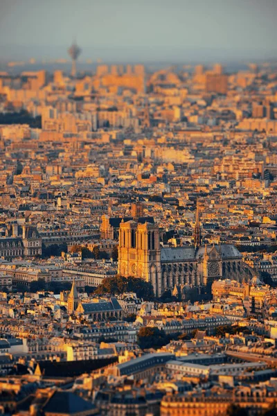 Telhado Cidade Paris Tilt Shift Vista Pôr Sol — Fotografia de Stock